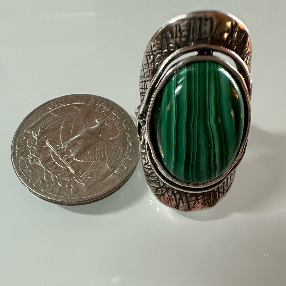 Passage Israel Signed 925 Sterling Silver Malachite Boho Statement Ring Size 6 - Picture 3 of 7